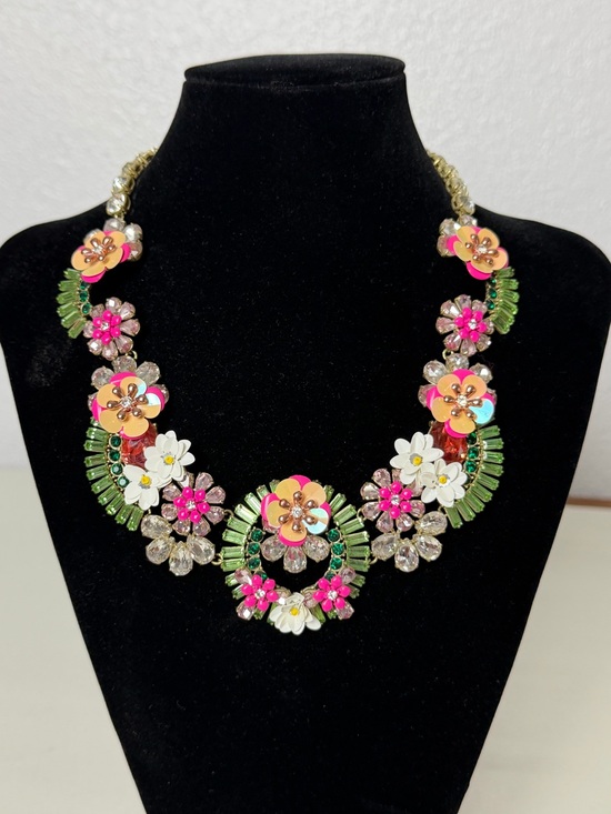 J. Crew Jewelry - J.Crew Pink & Green Wilderness Jeweled Floral Statement Necklace